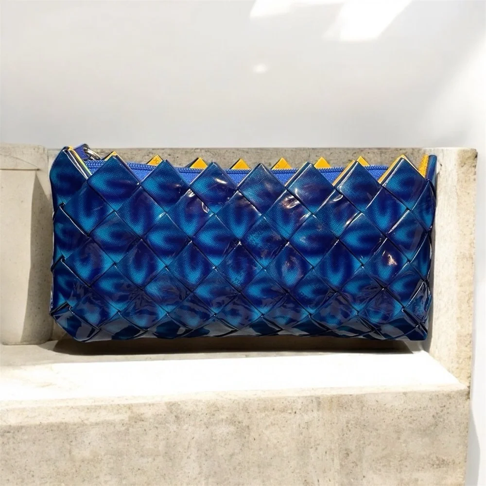 Ecoist wristlet, iridescent blue, braided, zipper closure